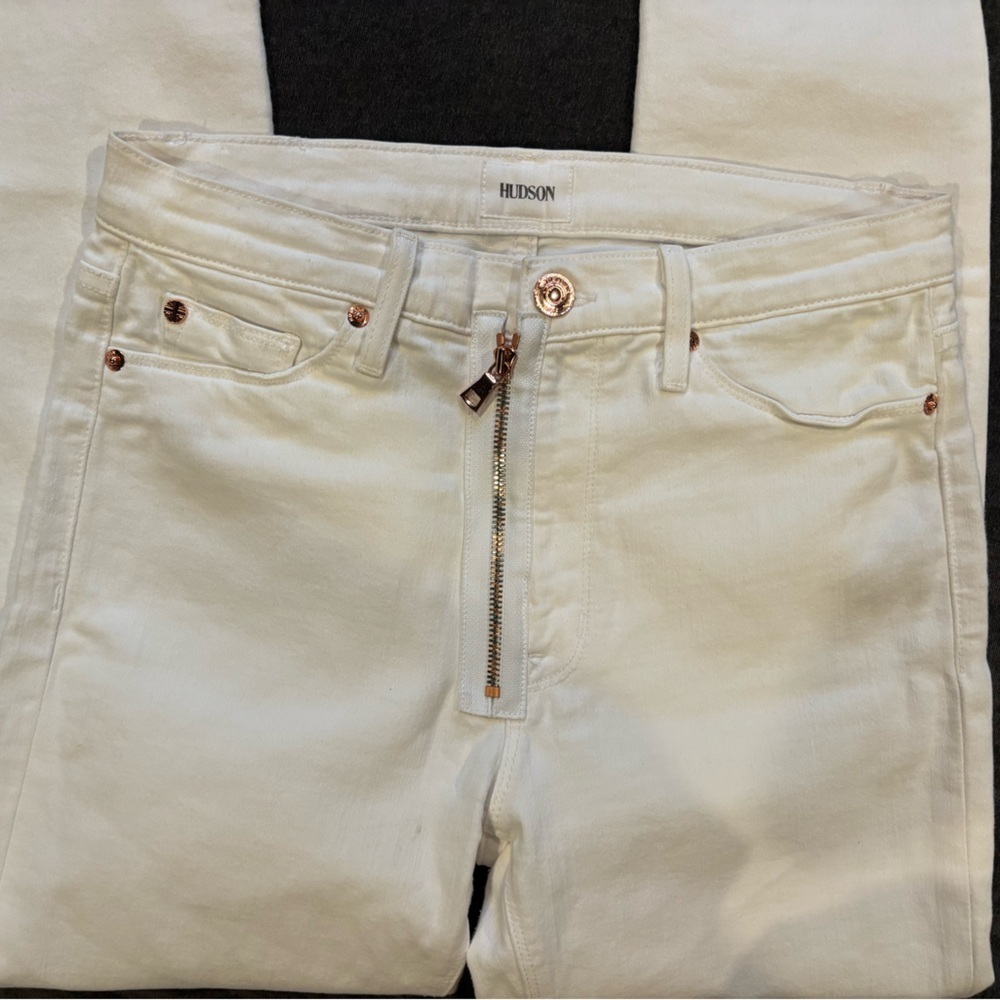 Hudson Jeans Cream Denim with Gold Accents